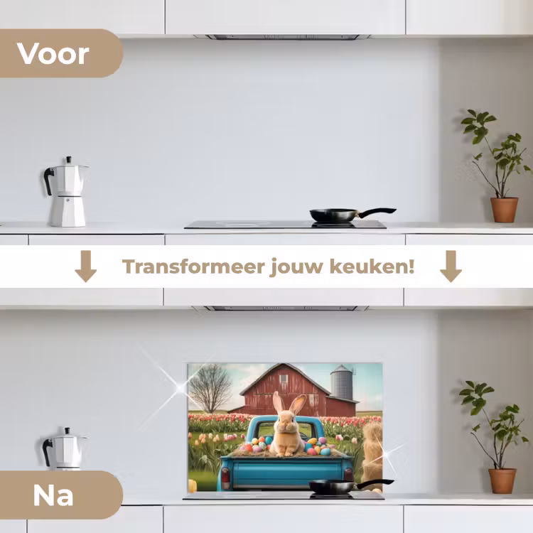 Konijn - Boerderij - Eieren keuken achterwand spatscherm klein -voor_na_NL