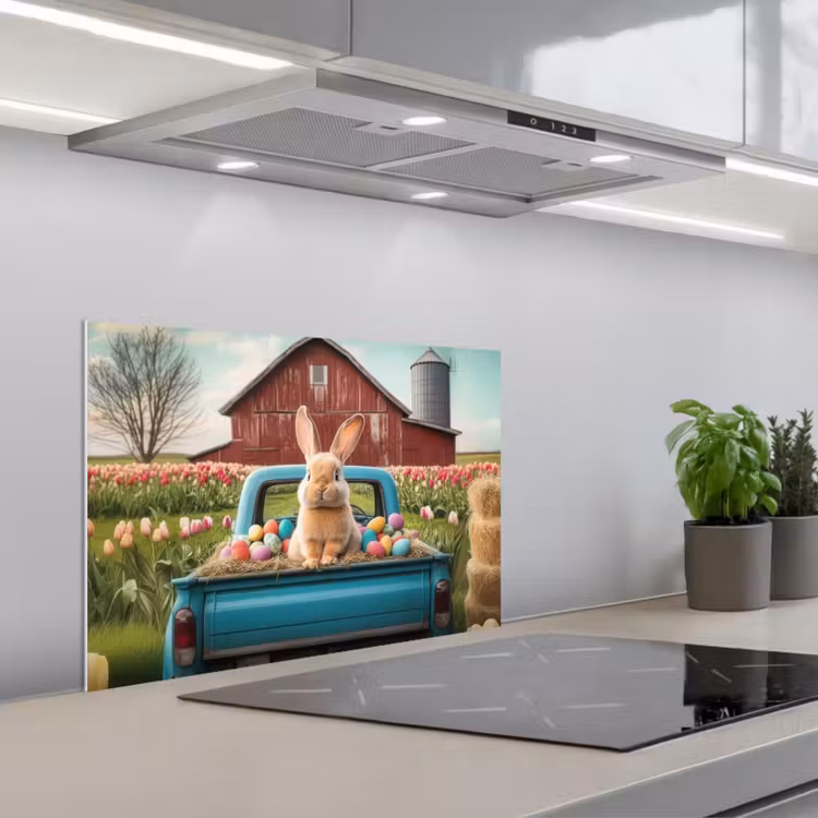 Konijn - Boerderij - Eieren keuken achterwand spatscherm klein -3d_schuin