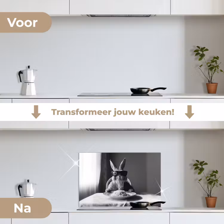 Konijn - Bunny - Zonnebril - Tafelkleed - Pasta - Schattig keuken achterwand spatscherm klein -voor_na_NL