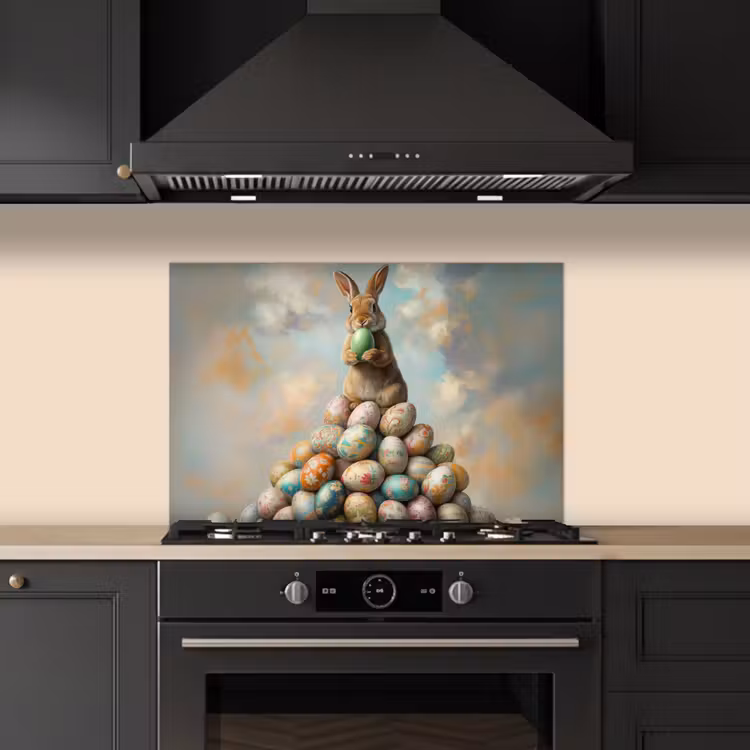 Konijn - Eieren - Kleurrijk keuken achterwand spatscherm klein -sfeer1
