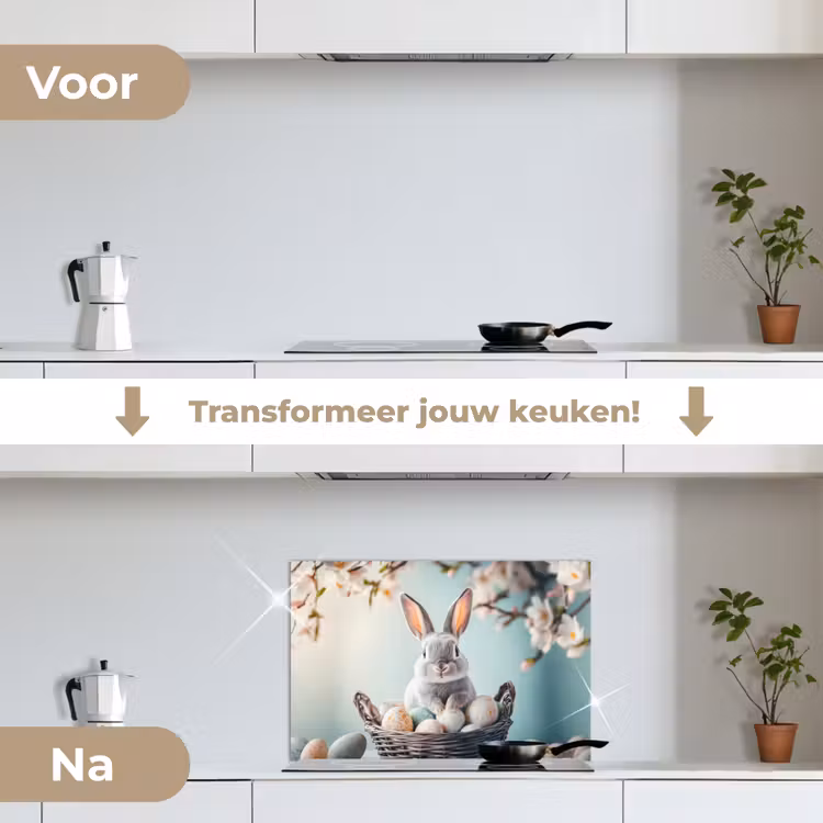 Konijn - Eieren - Mand keuken achterwand spatscherm klein -voor_na_NL