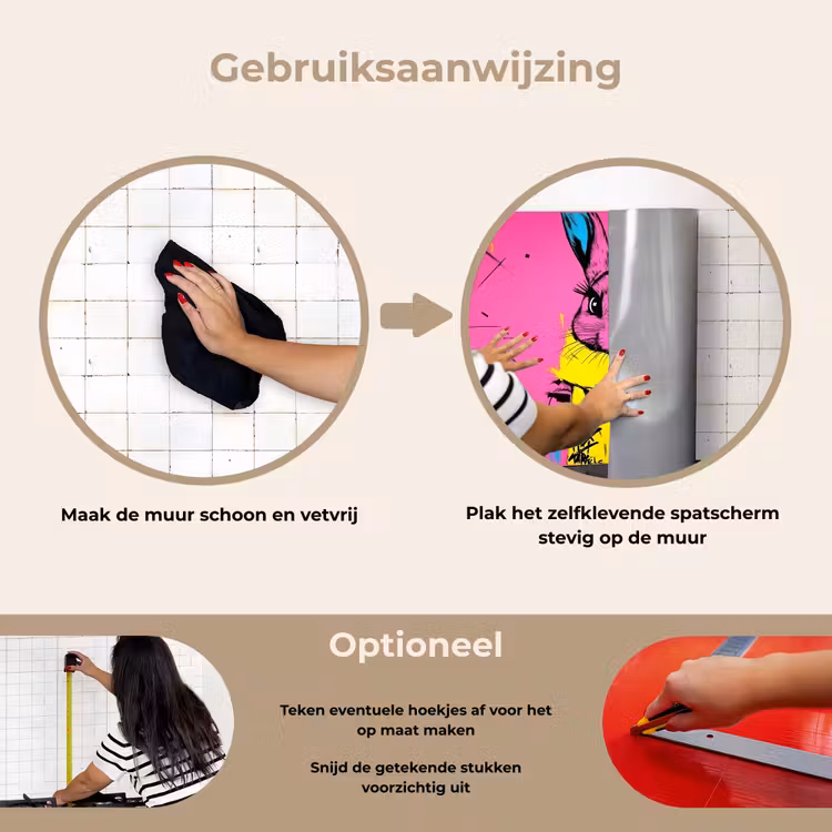 Konijn - Felroze - Sjaal - Abstract keuken achterwand spatscherm klein -gebruiksaanwijzing_NL
