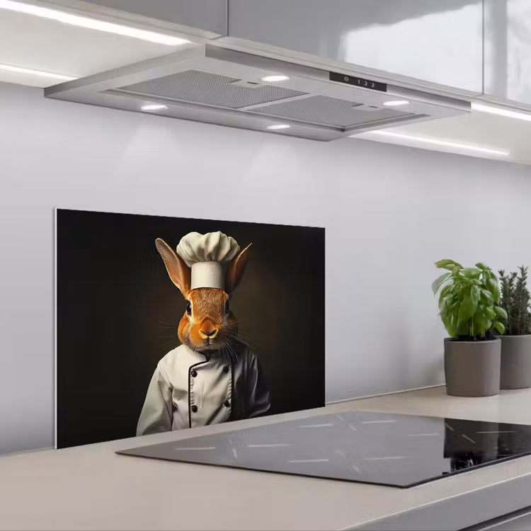 Konijn - Kok - Dier keuken achterwand spatscherm klein -3d_schuin