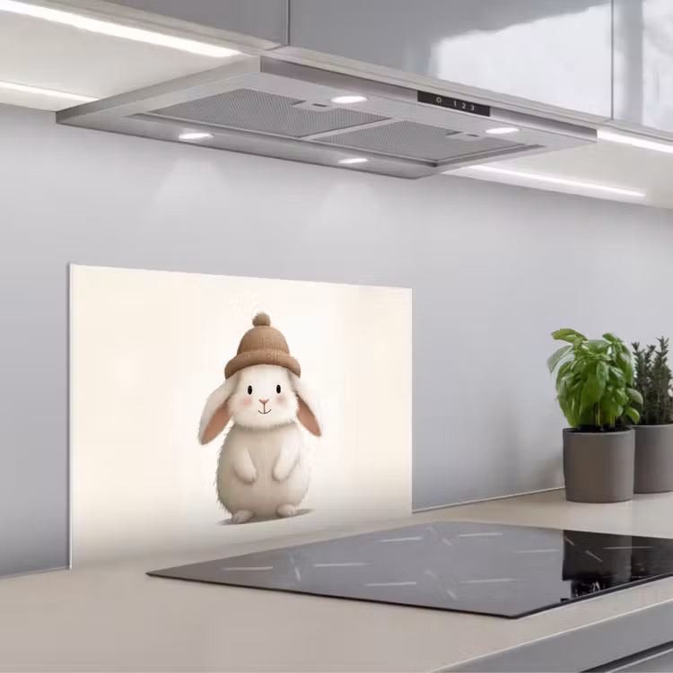 Konijn - Muts - Oren - Beige keuken achterwand spatscherm klein -3d_schuin