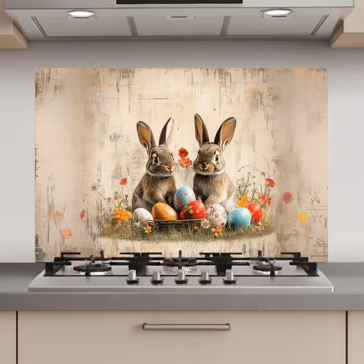 Konijnen - Bloemen - Eieren keuken achterwand spatscherm klein -3d_website