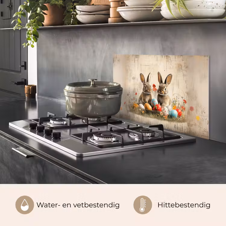 Konijnen - Bloemen - Eieren keuken achterwand spatscherm klein -usp_NL
