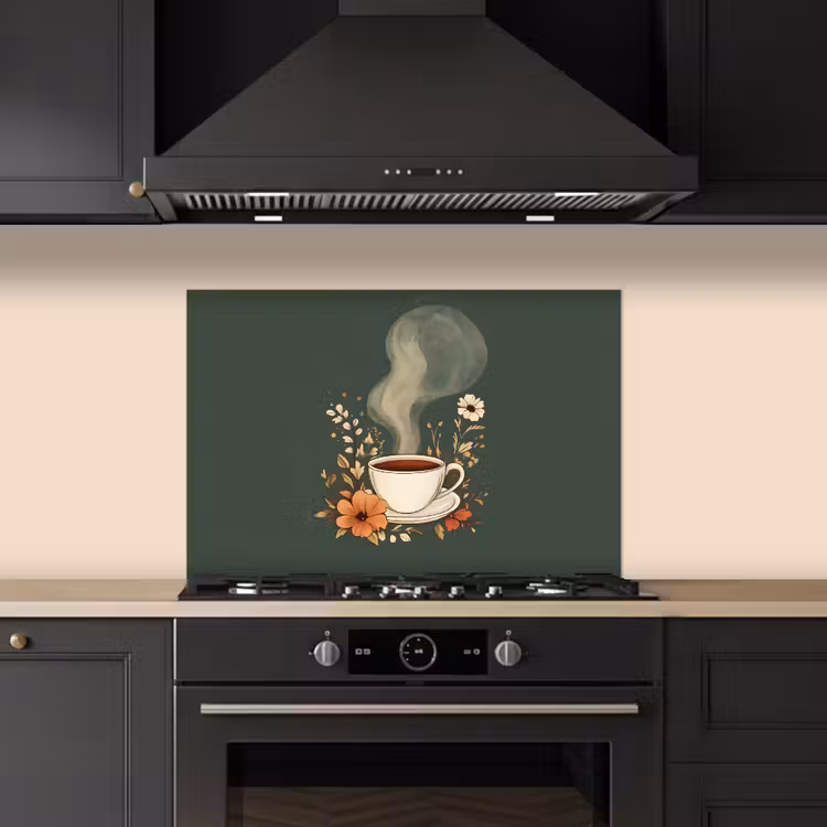 Kop - Bloemen - Groen - Koffie keuken achterwand spatscherm klein -sfeer1