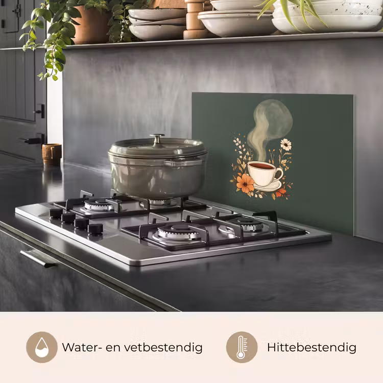 Kop - Bloemen - Groen - Koffie keuken achterwand spatscherm klein -usp_NL