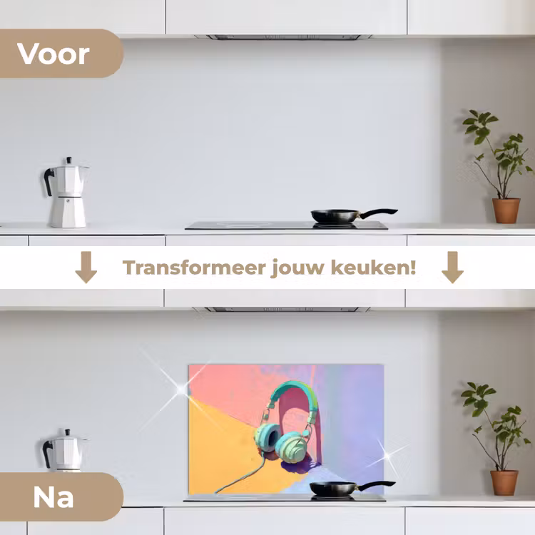 Koptelefoon - Mintgroen - Draad keuken achterwand spatscherm klein -voor_na_NL
