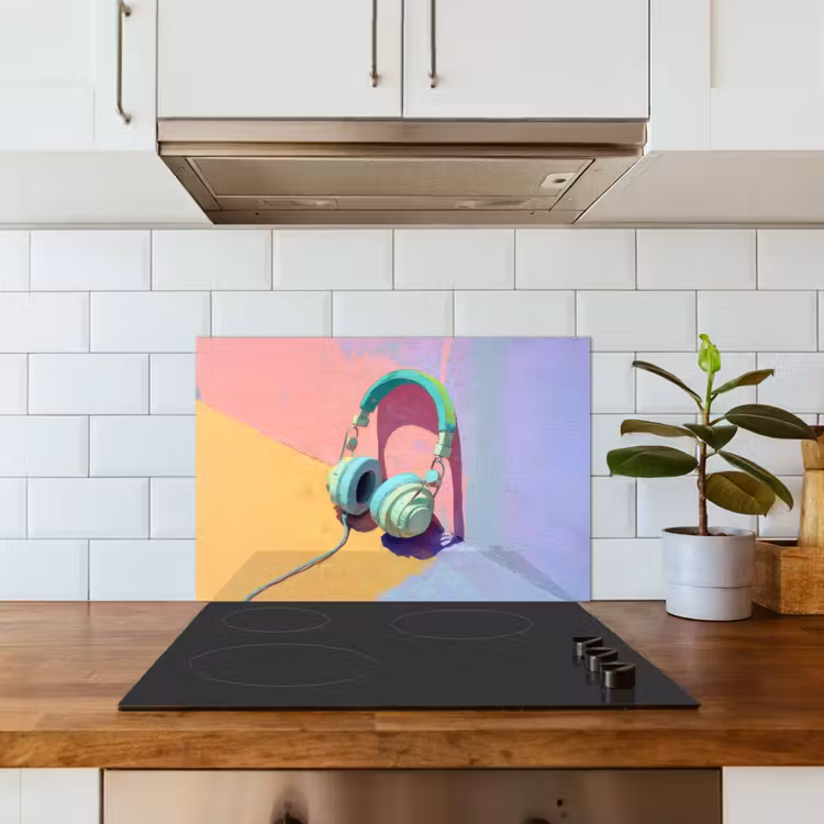 Koptelefoon - Mintgroen - Draad keuken achterwand spatscherm klein -sfeer2