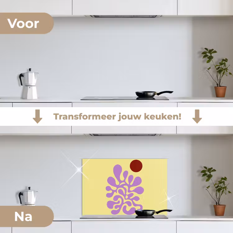 Koraal - Cirkel - Abstract - Geel keuken achterwand spatscherm klein -voor_na_NL