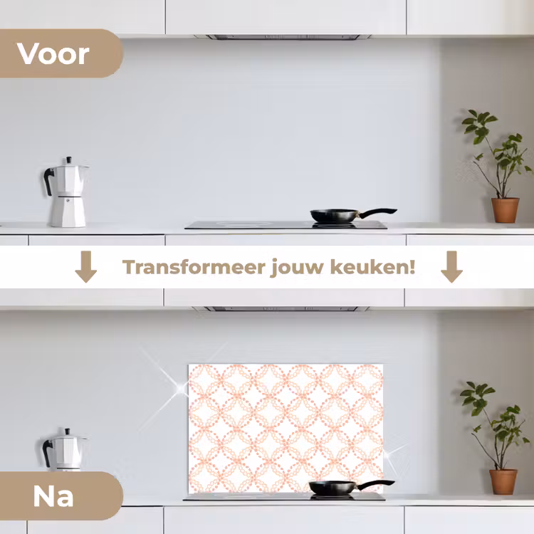 Koraalkleur - Vlechtmotief - Wit keuken achterwand spatscherm klein 900 -voor_na_NL