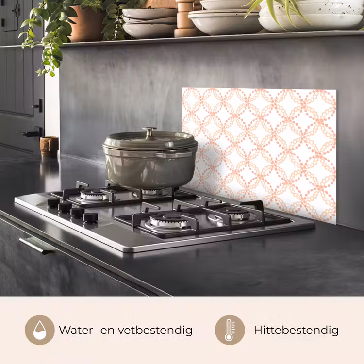 Koraalkleur - Vlechtmotief - Wit keuken achterwand spatscherm klein 900 -usp_NL