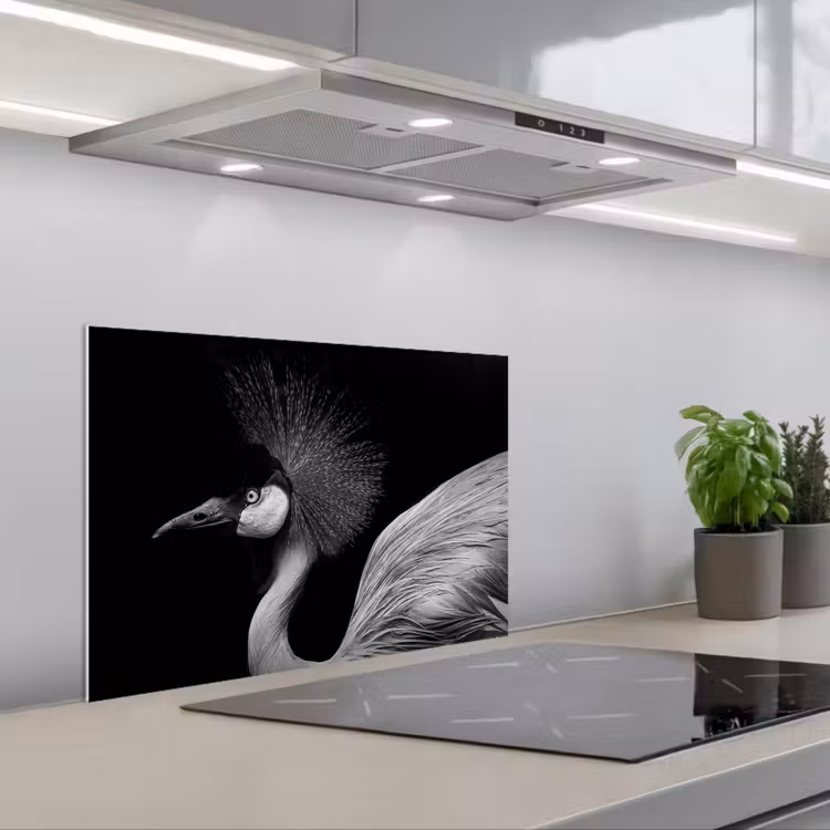 Kraanvogel - Zwart - Wit - Vogel - Dieren keuken achterwand spatscherm klein -3d_schuin