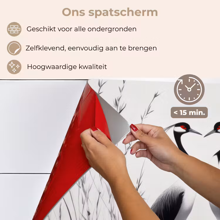 Kraanvogels - Gras - Hartvorm - Zwart keuken achterwand spatscherm klein -spatscherm_NL