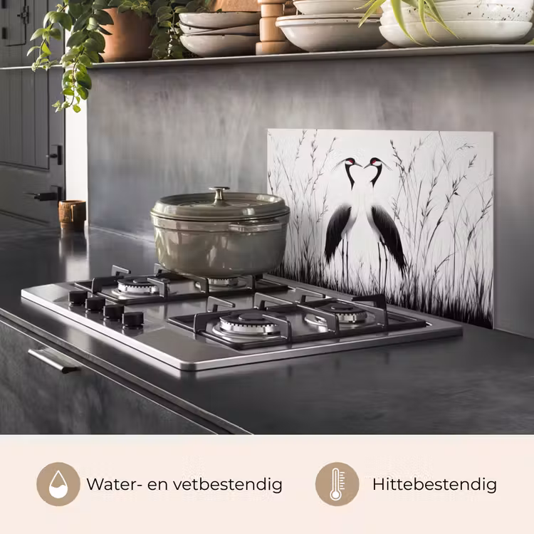 Kraanvogels - Gras - Hartvorm - Zwart keuken achterwand spatscherm klein -usp_NL