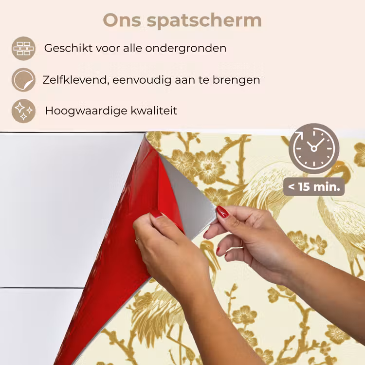 Kraanvogels - Kersenbloesem - Goud keuken achterwand spatscherm klein 900 -spatscherm_NL