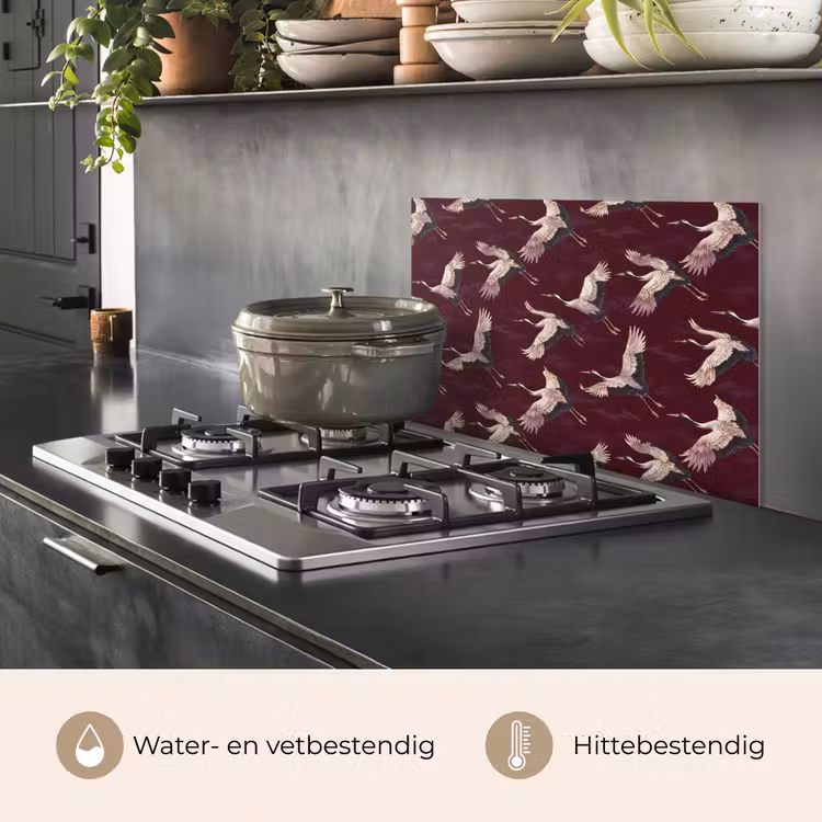 Kraanvogels - Klassiek - Bordeaux keuken achterwand spatscherm klein 900 -usp_NL