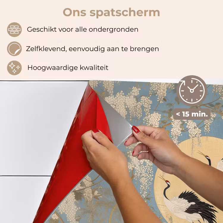 Kraanvogels - Maan - Bloemen - Blauw keuken achterwand spatscherm klein -spatscherm_NL