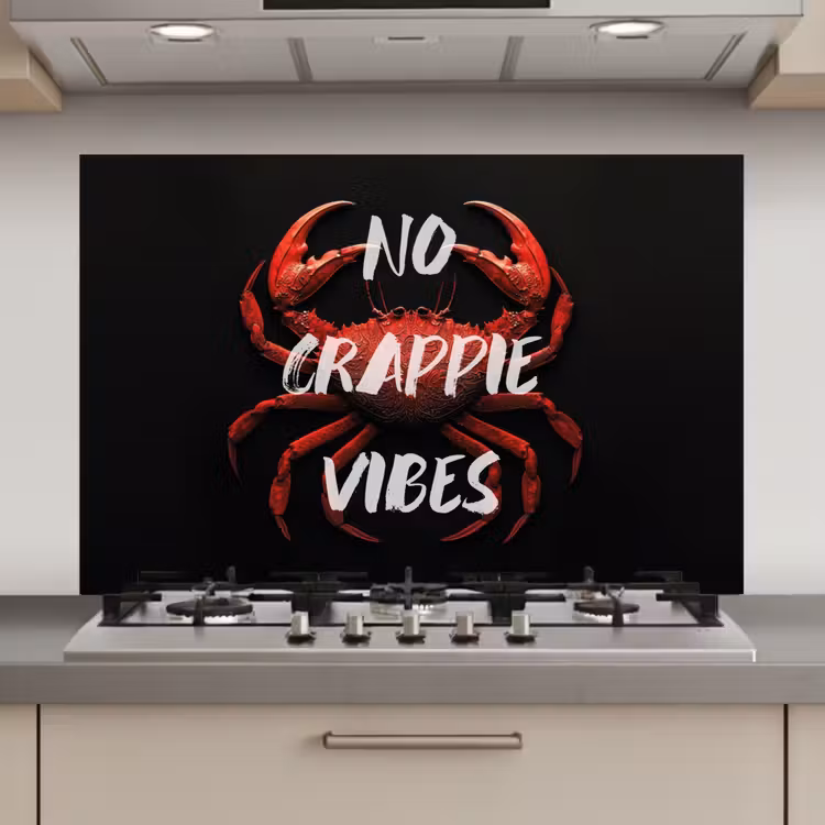 Krab - Rood - Tekst - Zwart keuken achterwand spatscherm klein -3d_website