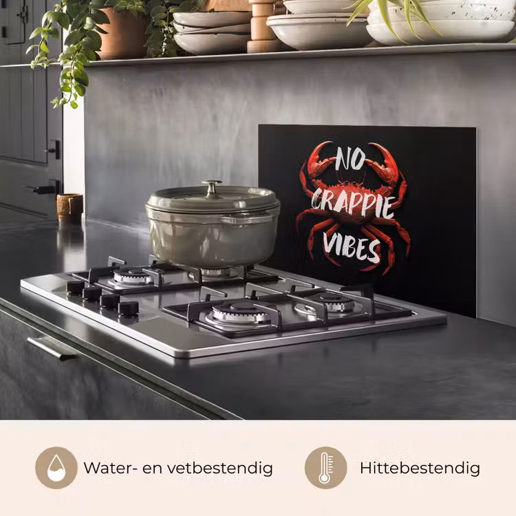 Krab - Rood - Tekst - Zwart keuken achterwand spatscherm klein -usp_NL