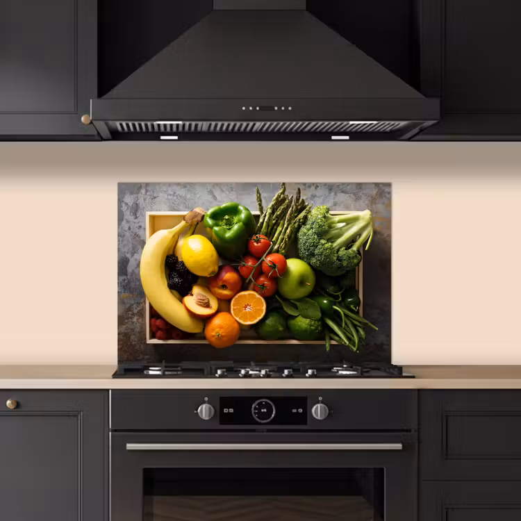 Krat - Fruit - Regenboog keuken achterwand spatscherm klein -sfeer1