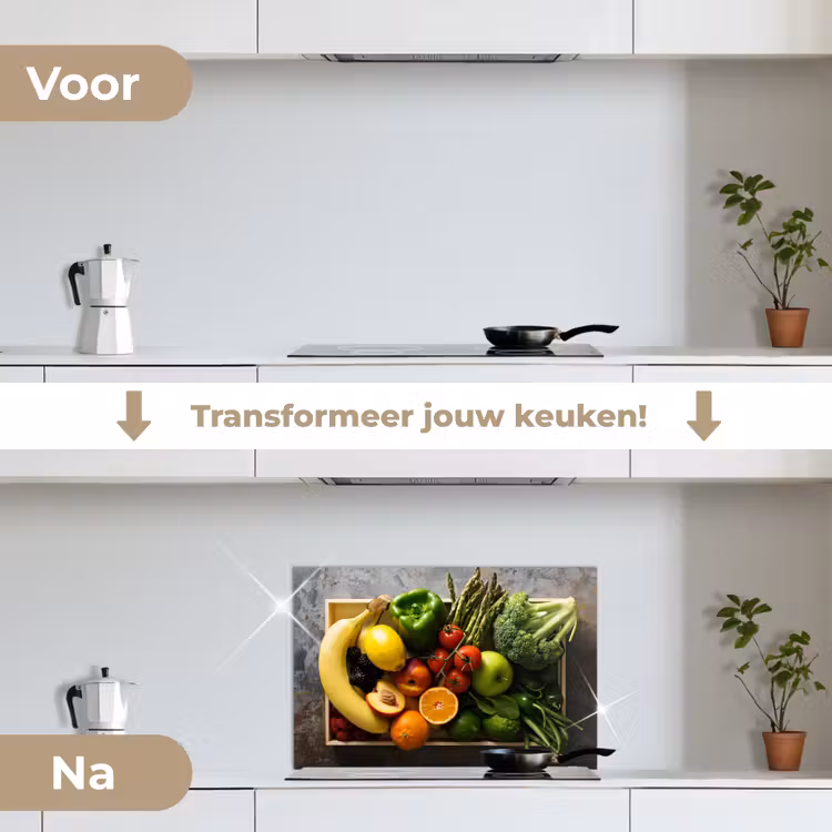 Krat - Fruit - Regenboog keuken achterwand spatscherm klein -voor_na_NL