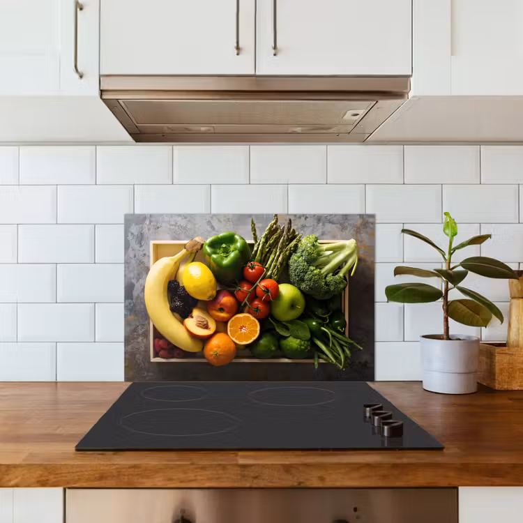 Krat - Fruit - Regenboog keuken achterwand spatscherm klein -sfeer2