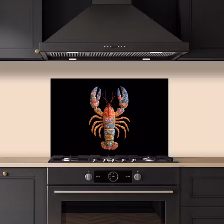 Kreeft - Borduur - Kleurrijk - Bloemen keuken achterwand spatscherm klein -sfeer1