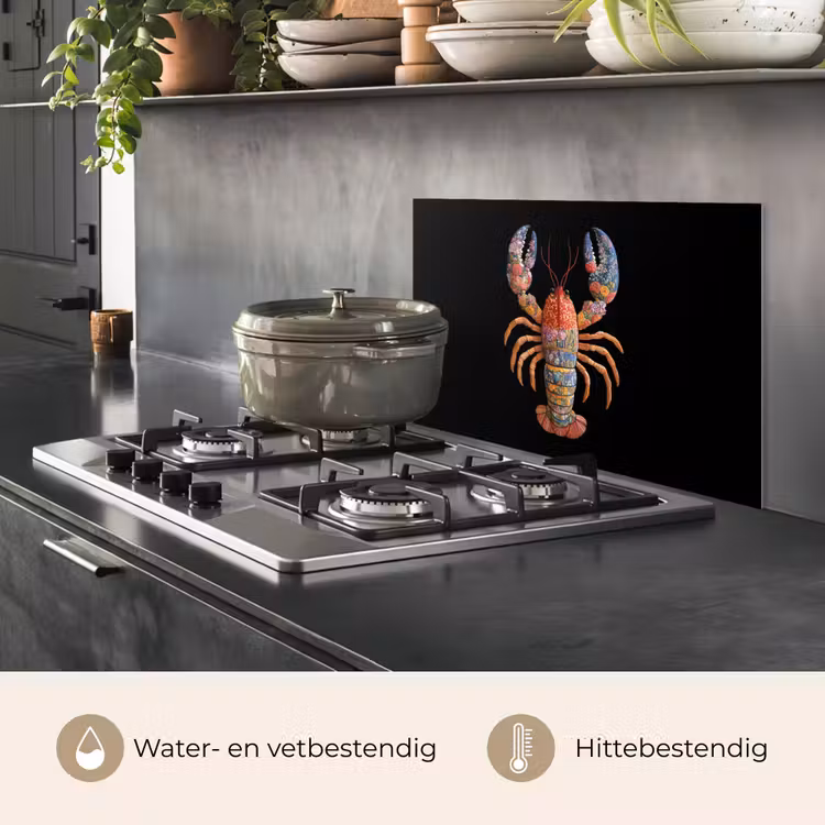 Kreeft - Borduur - Kleurrijk - Bloemen keuken achterwand spatscherm klein -usp_NL