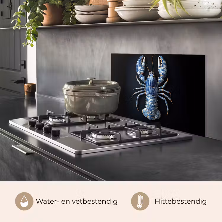 Kreeft - Delftsblauw - Schild - Stoer keuken achterwand spatscherm klein -usp_NL