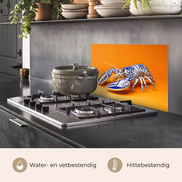 Kreeft - Delftsblauw - Schild - Stoer - Oranje keuken achterwand spatscherm klein -usp_NL