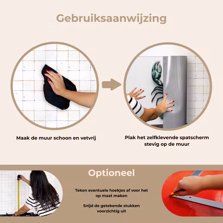 Kreeft - Glossier - Groen - Wit keuken achterwand spatscherm klein -gebruiksaanwijzing_NL