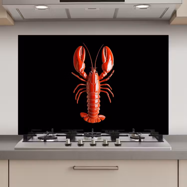 Kreeft - Glossier Rood - Zwart keuken achterwand spatscherm klein -3d_website