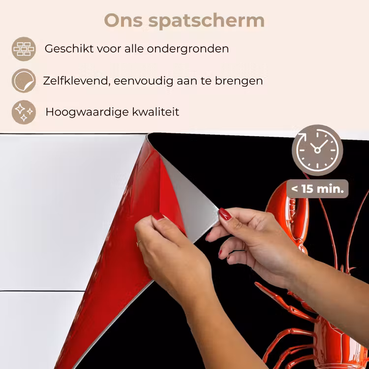 Kreeft - Glossier Rood - Zwart keuken achterwand spatscherm klein -spatscherm_NL
