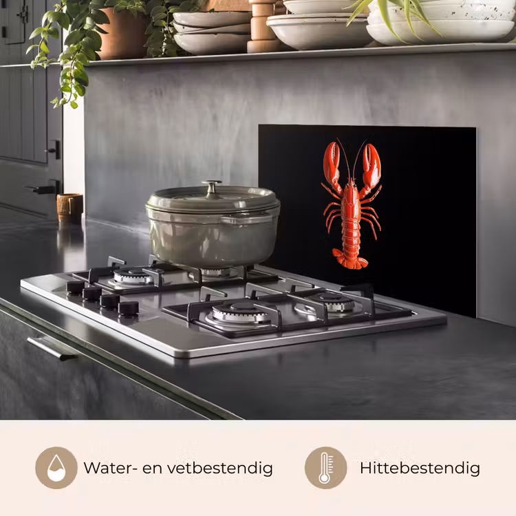 Kreeft - Glossier Rood - Zwart keuken achterwand spatscherm klein -usp_NL