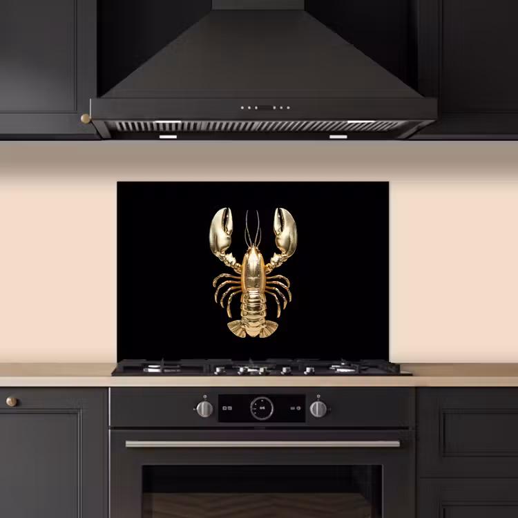 Kreeft - Goud - Textuur - Zwart keuken achterwand spatscherm klein -sfeer1