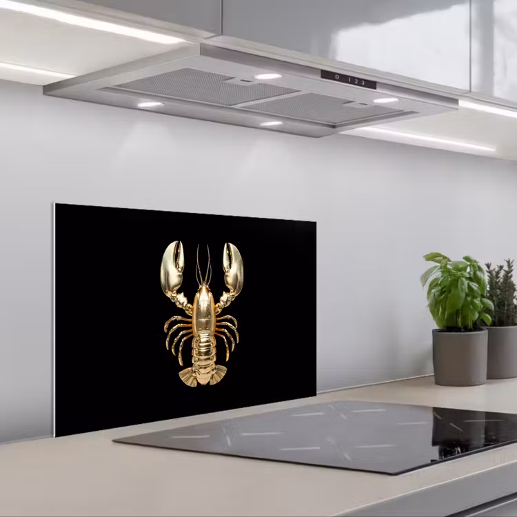 Kreeft - Goud - Textuur - Zwart keuken achterwand spatscherm klein -3d_schuin