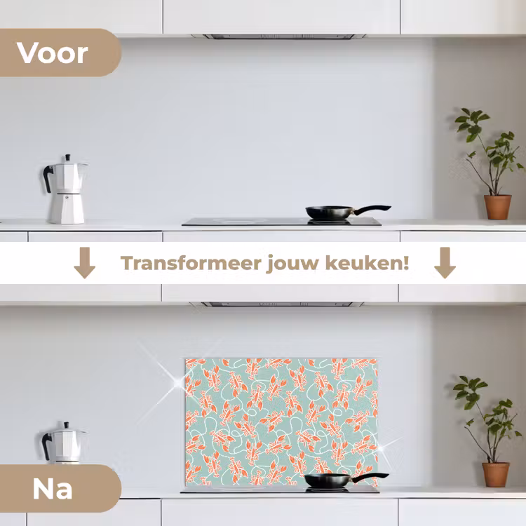 Zee - Kreeft - Groen - Oranje keuken achterwand spatscherm klein 900 -voor_na_NL