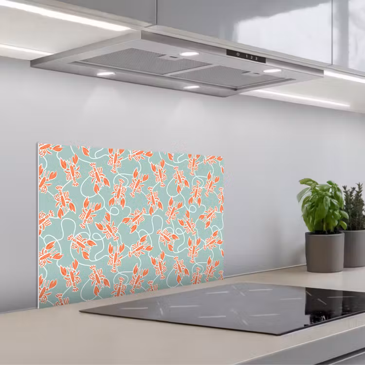 Zee - Kreeft - Groen - Oranje keuken achterwand spatscherm klein 900 -3d_schuin
