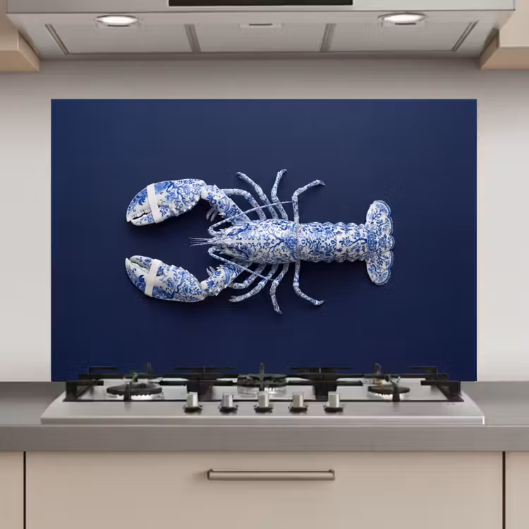 Kreeft - Porselein - Delfts - Blauw keuken achterwand spatscherm klein -3d_website