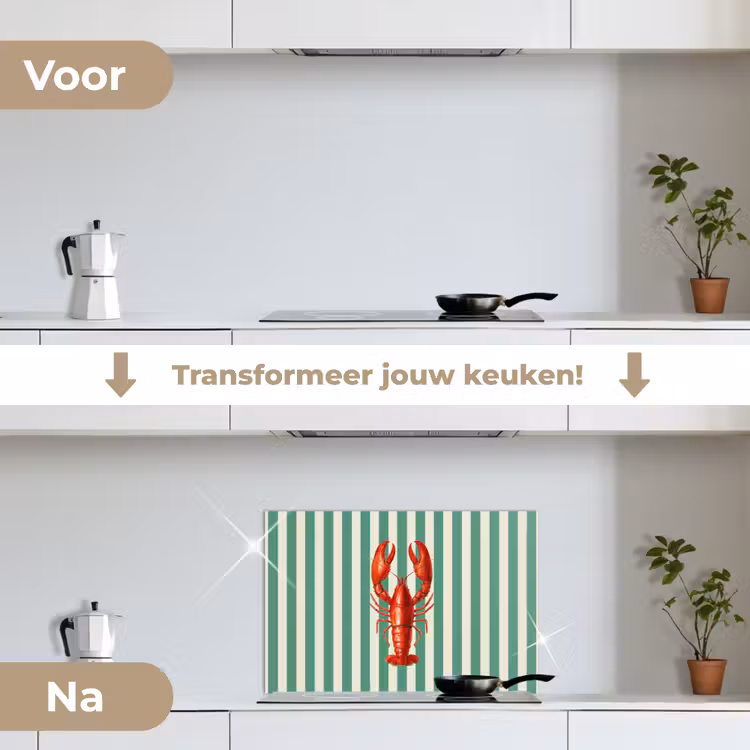 Kreeft - Strepen - Realistisch - Zomers keuken achterwand spatscherm klein -voor_na_NL