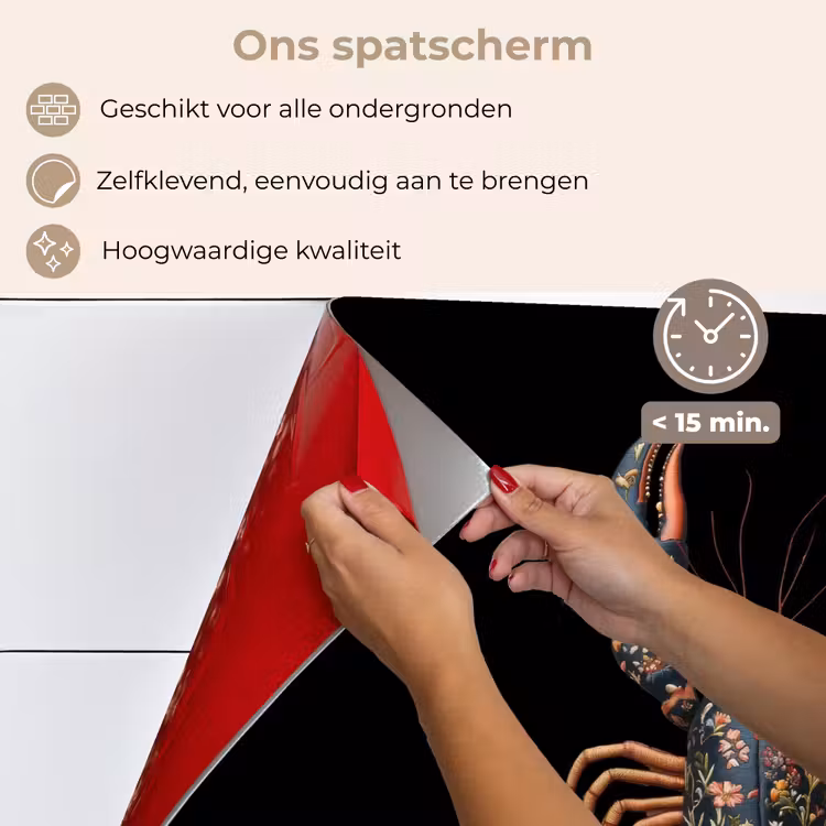 Kreeft - Zwart - Bloemenpatroon - Artistiek keuken achterwand spatscherm klein -spatscherm_NL