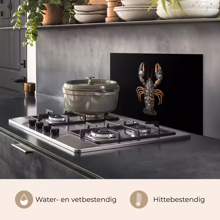 Kreeft - Zwart - Bloemenpatroon - Artistiek keuken achterwand spatscherm klein -usp_NL
