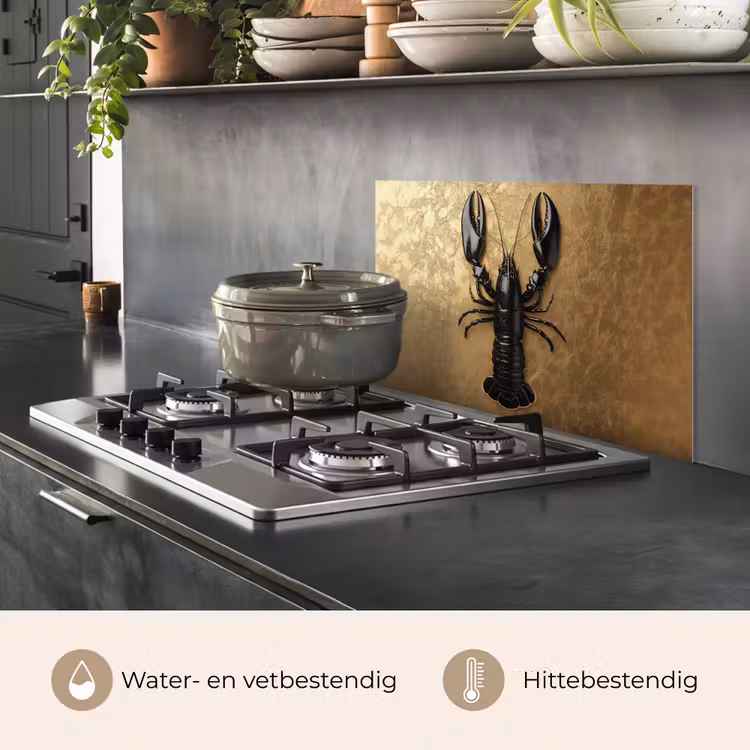 Kreeft - Zwart - Goud - Luxe keuken achterwand spatscherm klein -usp_NL