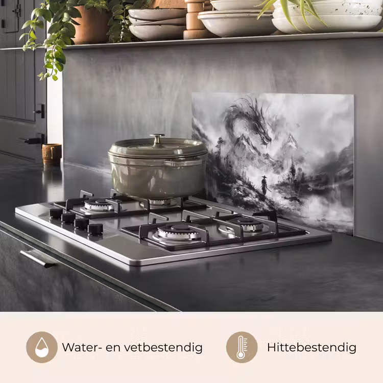 Krijger - Draak - Grijs keuken achterwand spatscherm klein -usp_NL