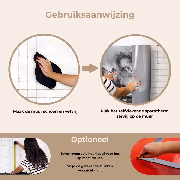 Krijger - Draak - Grijs keuken achterwand spatscherm klein -gebruiksaanwijzing_NL