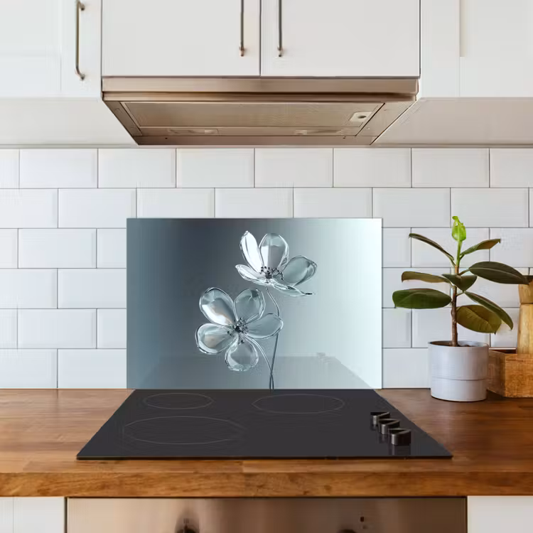 Kristal - Bloemen - Grijs keuken achterwand spatscherm klein -sfeer2