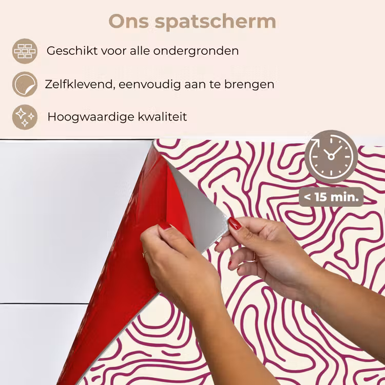 Kronkelende lijn - Magenta - Crème keuken achterwand spatscherm klein 900 -spatscherm_NL