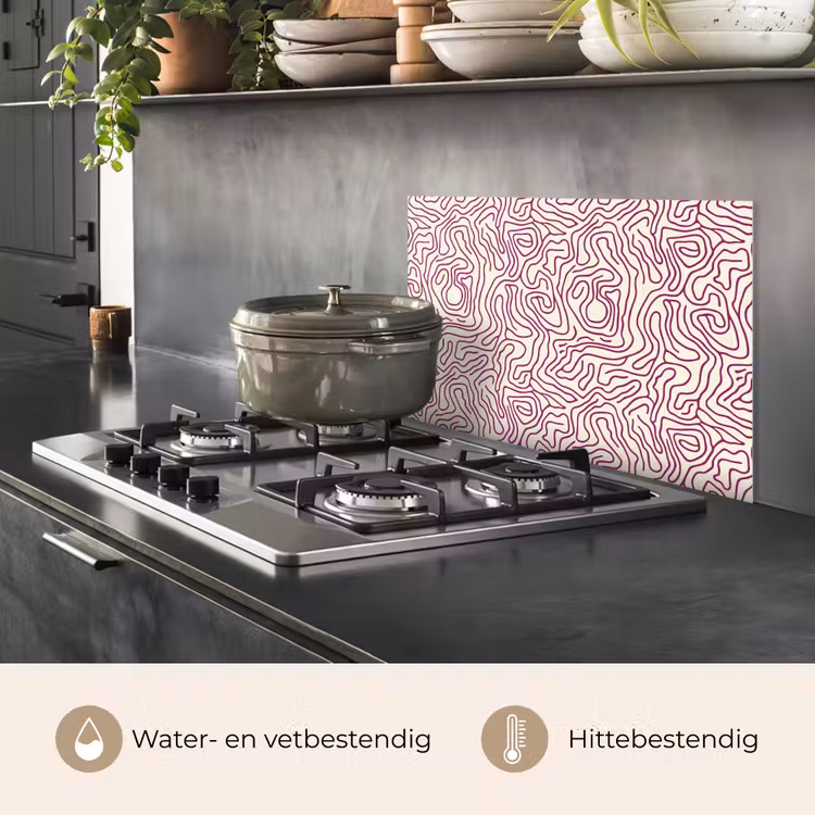 Kronkelende lijn - Magenta - Crème keuken achterwand spatscherm klein 900 -usp_NL